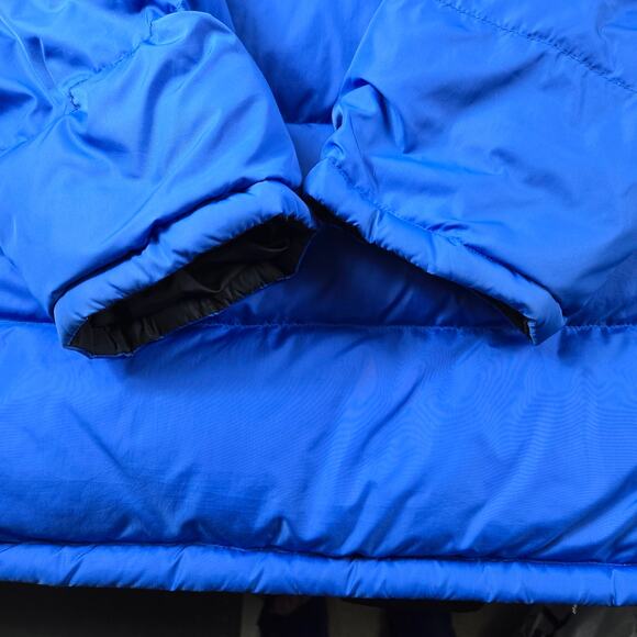 Men's Lands' End Reversible Goose Down Puffer Jacket Blue Black Hood sz Lg 42-44 - Picture 16 of 16